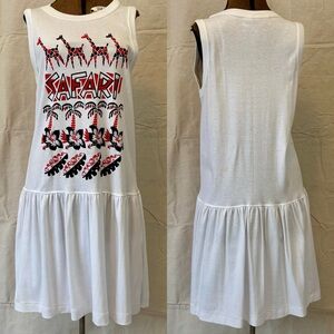 Vintage 80s White Giraffe Palm Tree Safari T Shirt Dress by On Purpose size M